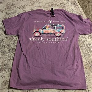 Simply Southern Lavender Jeep Graphic Tee hunting hair don't care cute dog